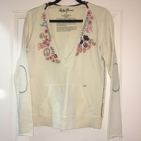 Lucky Brand embroidered sweatshirt flowers peace - Picture 2 of 10
